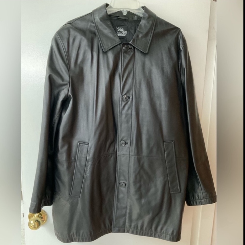 Leather Jacket Men’s Black Saks Fifth Avenue Car Coat Size Large 42